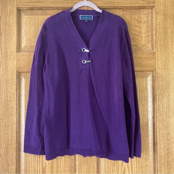 Karen Scott Womens Cotton Cable Knit Sweater Purple Size Large